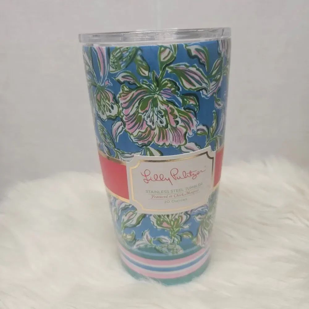 New! Lilly Pulitzer Stainless Steel Insulated Tumbler Cumulus Blue Chick Magnet